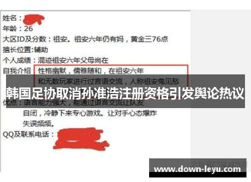 韩国足协取消孙准浩注册资格引发舆论热议